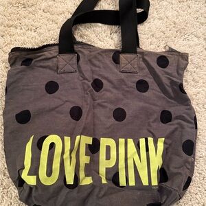 PINK Victoria's Secret Grey Polka Dot 'LOVE PINK' Tote